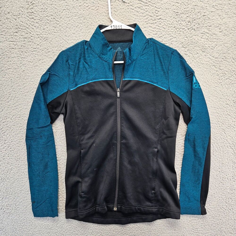 adidas Go-To Jacket Womens Size Small Black Blue Full Zip Mock Neck